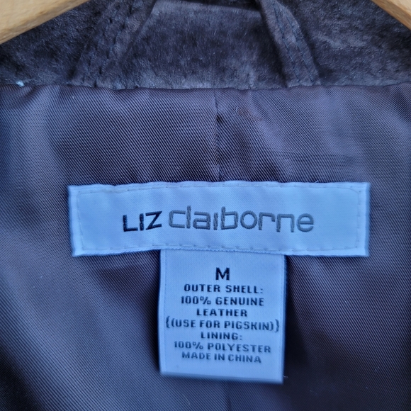 Liz Claiborne jacket suede brown M snap closure lined drawstring waist bohemian - Picture 7 of 15